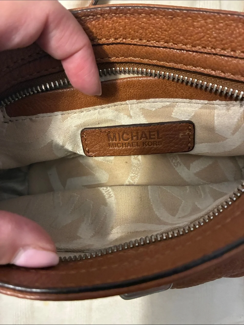 Michael Kors Tan Leather Mini Shoulder Bag with Silver Hardware